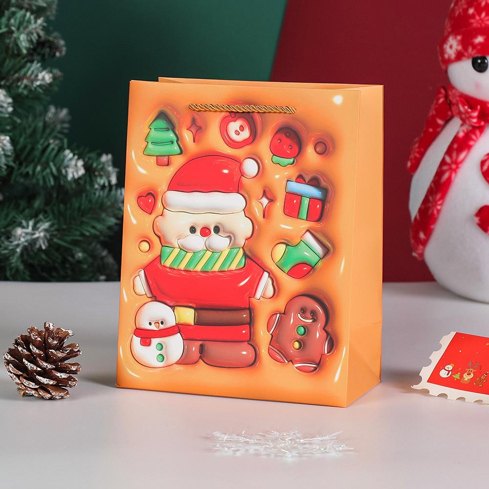 

Cartoon Santa Gift Packaging Fade-Resistant 3d Christmas Gift Bag Creative Holiday Bag Sturdy Christmas Paper Bag For Party M помаранчевий