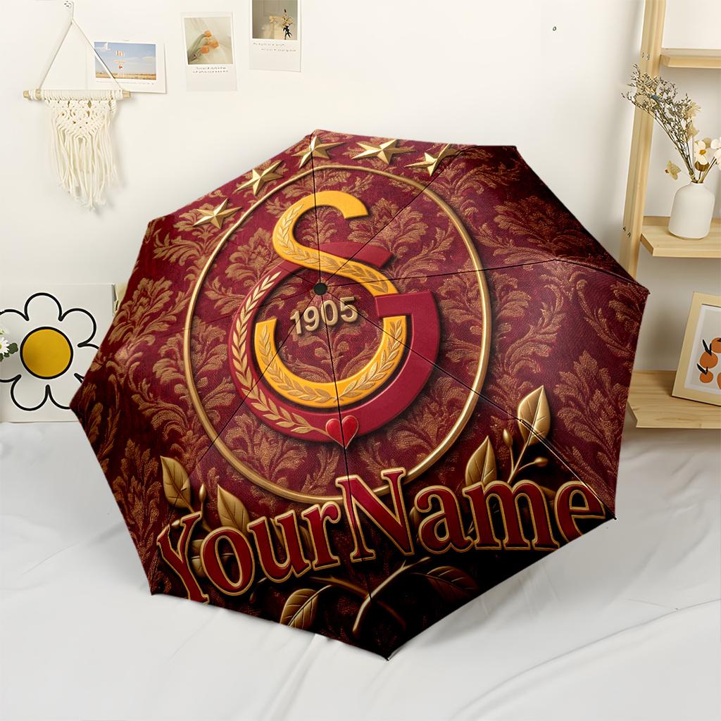 Galatasaray1 Customized Name Umbrella Automatic Umbrella Retractable Design with 8-Rib Durability Compact Design All-Season Umbrella for Travel Elegan