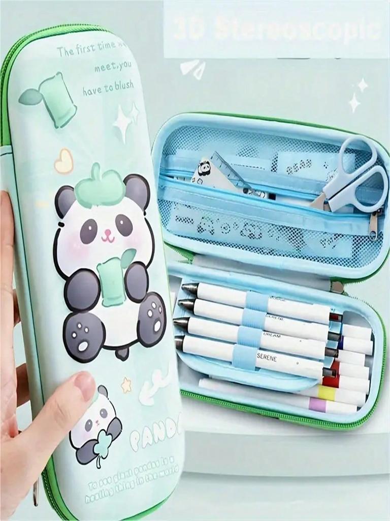 1 Cartoon Cute Capybara and Panda Pencil Box - Large Capacity 3-Layer Multifunctional Stationery Box with Waterproof, Pressure Resistance an