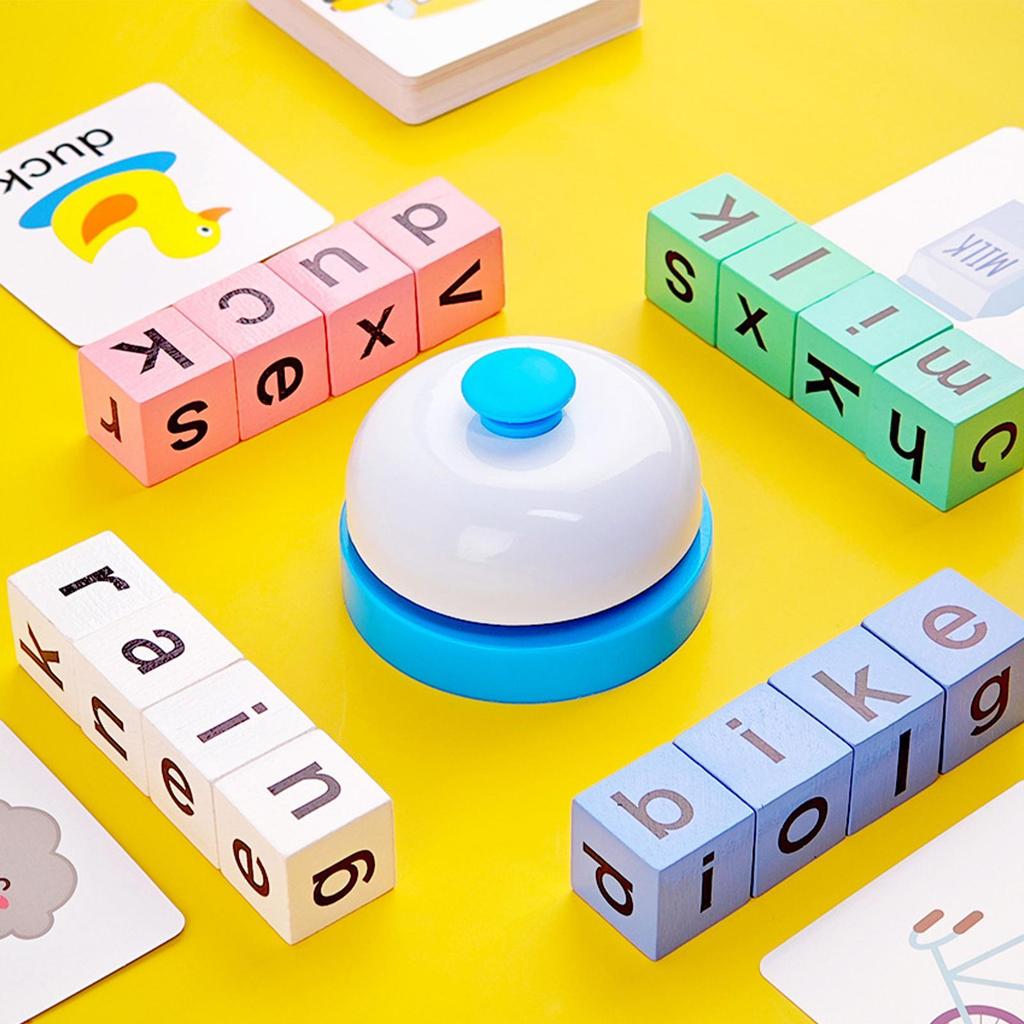 New Spelling Games Wooden Blocks Puzzles Literacy Games with Flash Cards for Kids Ages 3 Plus Home Classroom Preschool Party