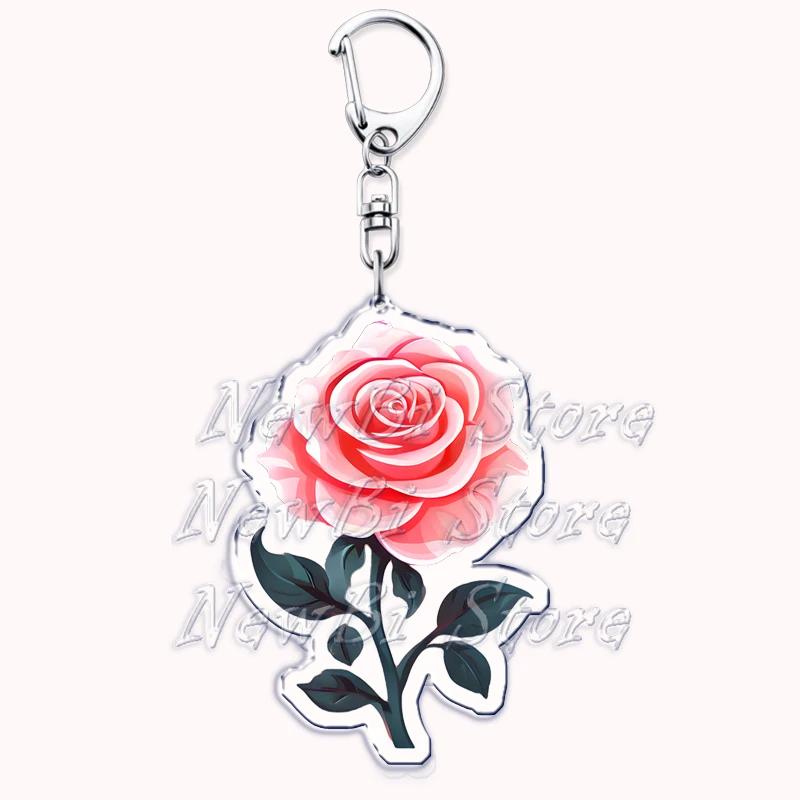Romantic Pink Rose Flower Keychains Sunflower Red Love Keyring for Accessories Bag Key Chain Ring Jewelry Lovers Friends Gift