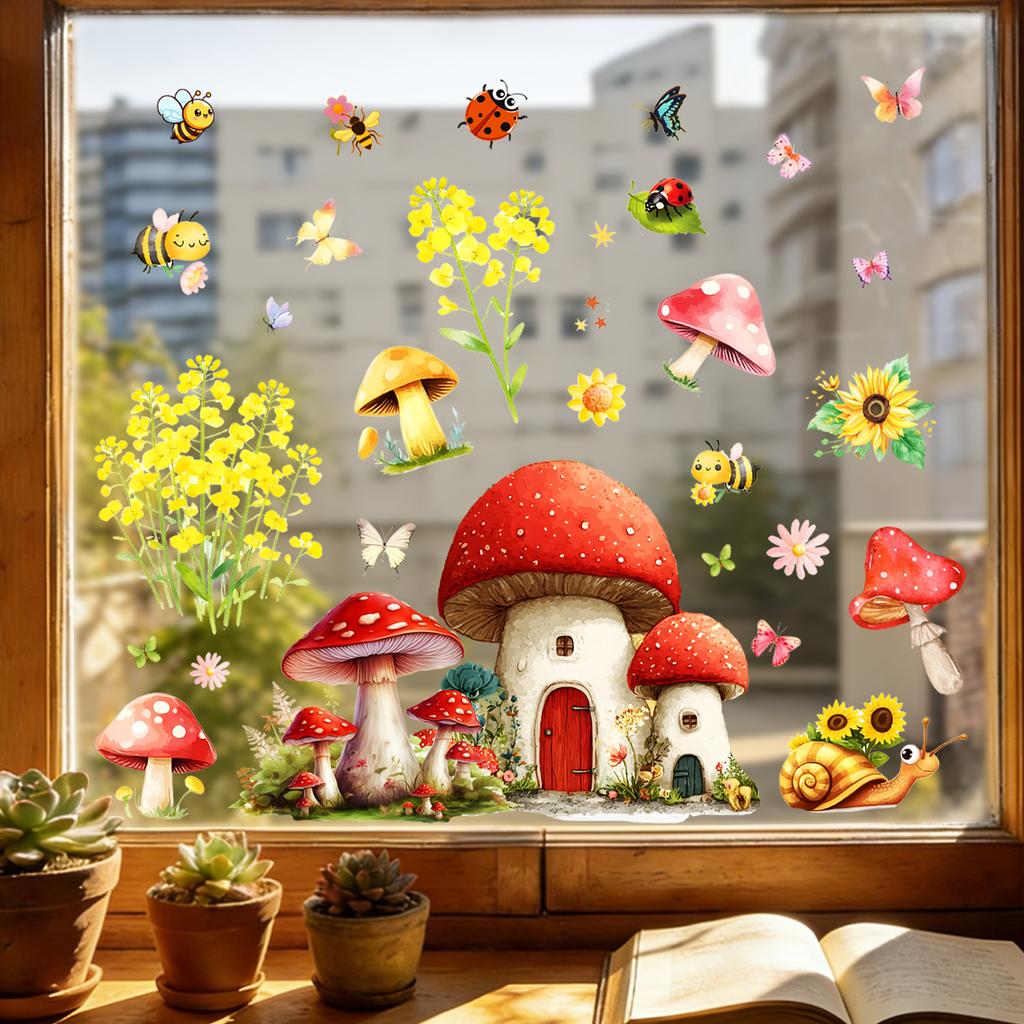 Creative Mushroom House Bedroom Living Room Balcony Window Decoration Stickers