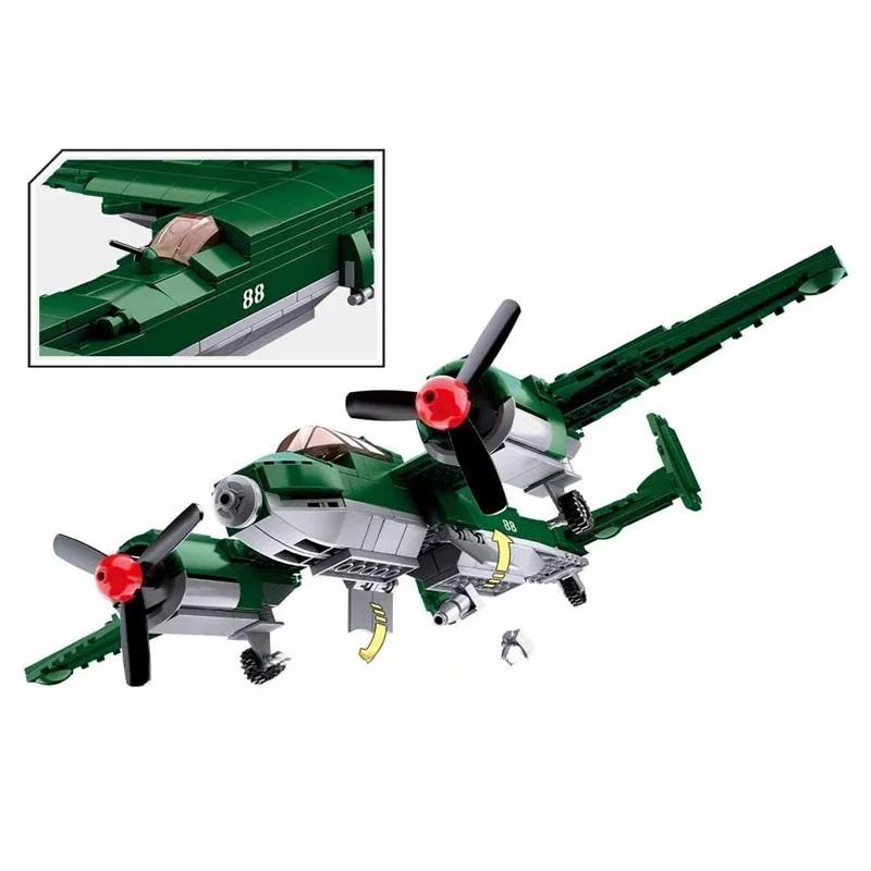 311PCS Military Air Force TU-2 Medium Bomber WW2 Aircraft Model Building Bricks Educational Toy for Kids No Box