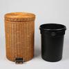 Nordic Creative Natural Rattan Trash Can Slow Down Silent Pedal Garbage Bin with Lid Fashion Country Style Wastebasket (Color : Brown, Size : 12L)
