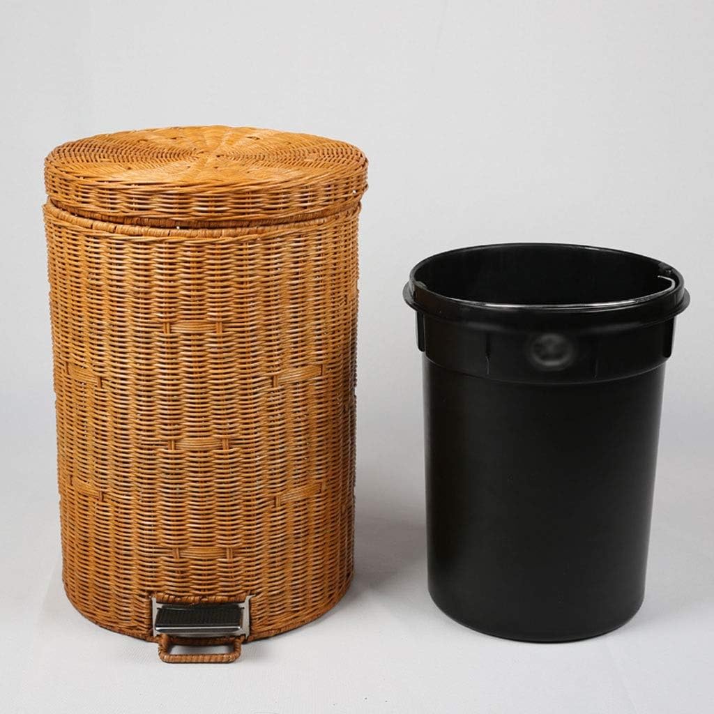 

Nordic Creative Natural Rattan Trash Can Slow Down Silent Pedal Garbage Bin with Lid Fashion Country Style Wastebasket (Color : Brown, Size : 12L)