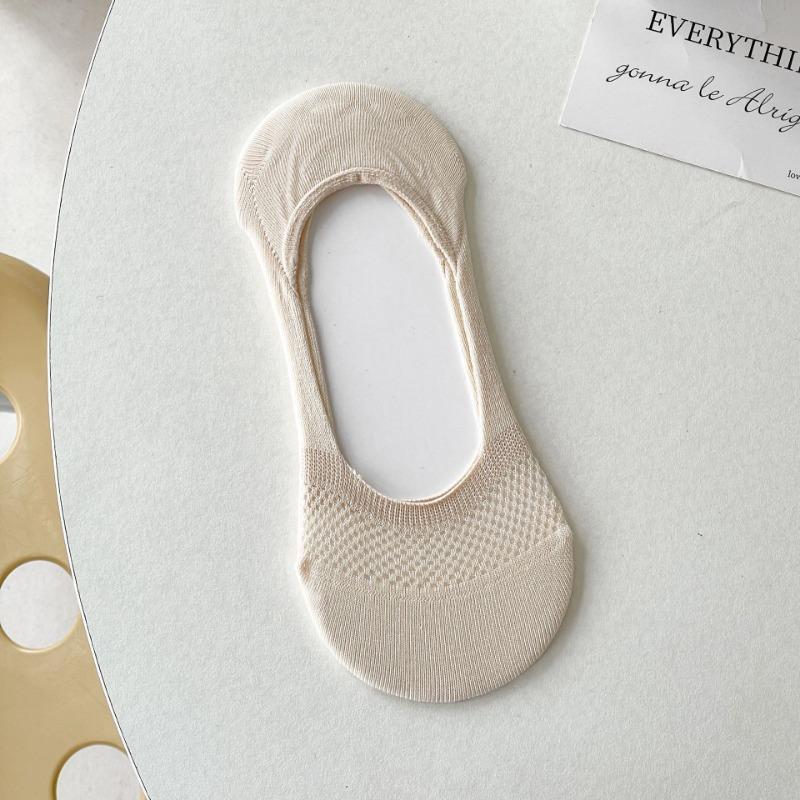 Women's Summer Thin Solid Color Mesh Silicone Non Slip Shallow Mouth Invisible Boneless Heel Socks