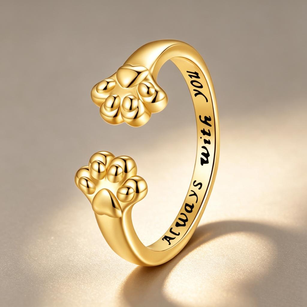 Elegant Simple Female Metal Cat Paw Letter Adjustable Open Ring Vintage Rose Gold Silver Color Wedding Jewelry For Women