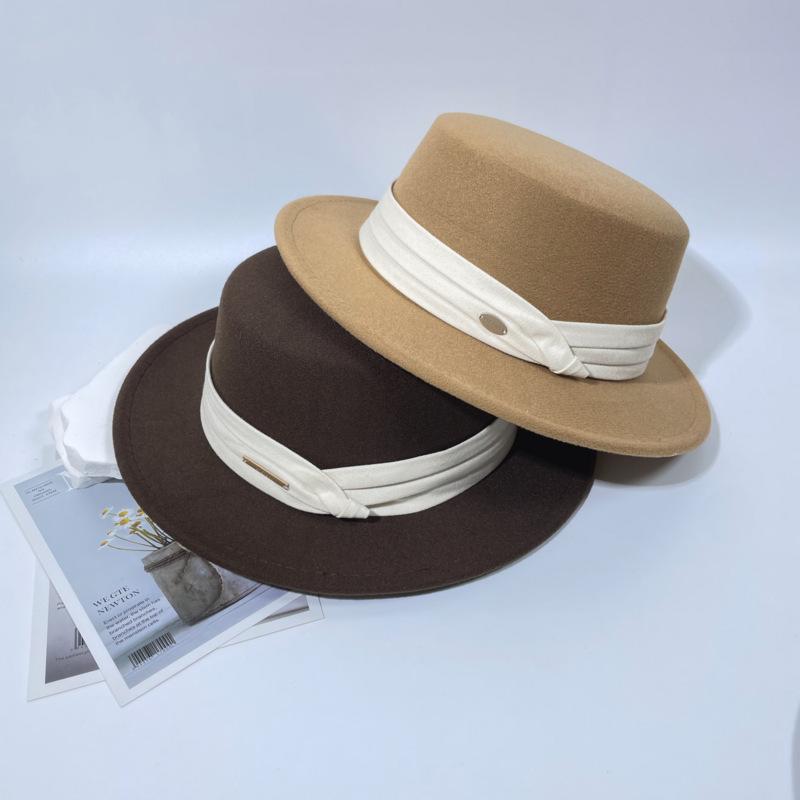 New Top Hat French Retro British Flat-top Woolen Hat Women's Autumn and Winter Fashion Versatile Temperament Felt Hat Men