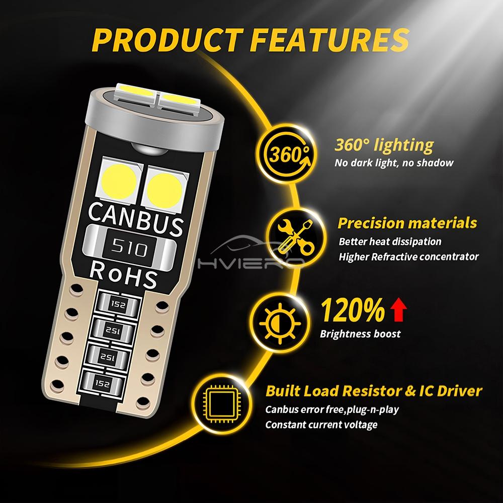 2/4/10pcs T10 W5W LED Auto Dome Reading Lamp 3030 6SMD Canbus Car Interior Door Bulb Trunk License Plate Signal Clearance Lights