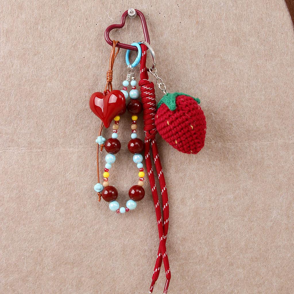 Miu Style Handcrafted Beaded Strawberry Heart Keychain For Gift And Accessories