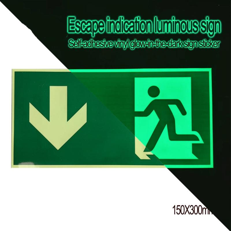 1 Sheet Glow-In-The-Dark Safety Exit Emergency Passage Sign Label Sticker Luminous Escape Direction Guide Sign Stickers