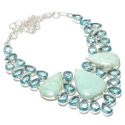 Natural Amazonite, Topaz Gemstone Handmade 925 Sterling Silver Necklace 18" f6M63