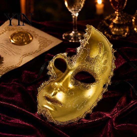 Masque Déguisement Fête de Noël Mascarade pour Hommes Femmes, Masque Bal Vénitien, Style Dentelle Vintage Bal Masqué Demi-Visage Halloween Costume Cosplay,