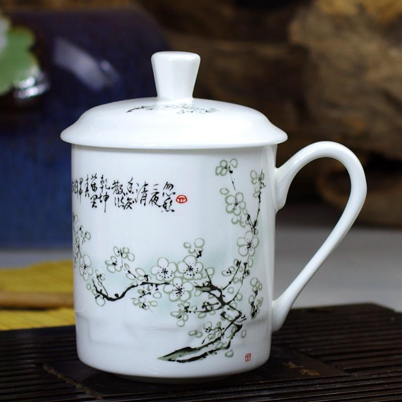 Jingdezhen Bone China Tea Cups with Lids, Conference Cups, Ceramic Water Cups, Office Cups, Gift Cups, Jing-style Cups