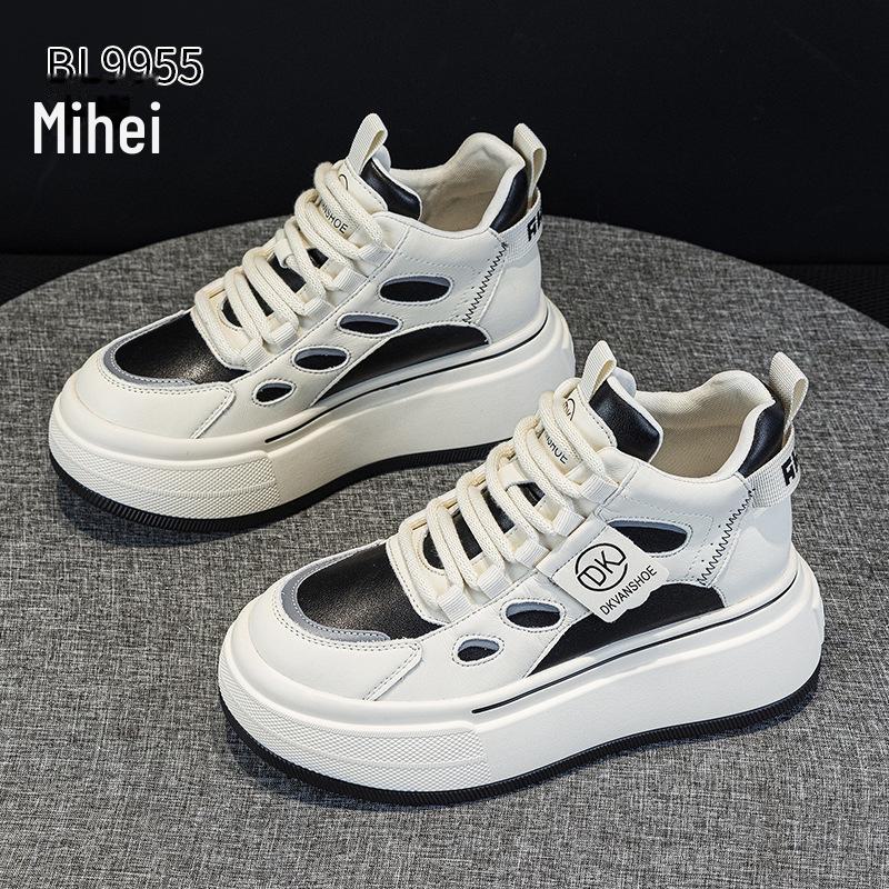 Women's Genuine Leather Velvet Platform Sneakers - Warm, Thick-Soled, Casual High-Tops for Spring 2025.