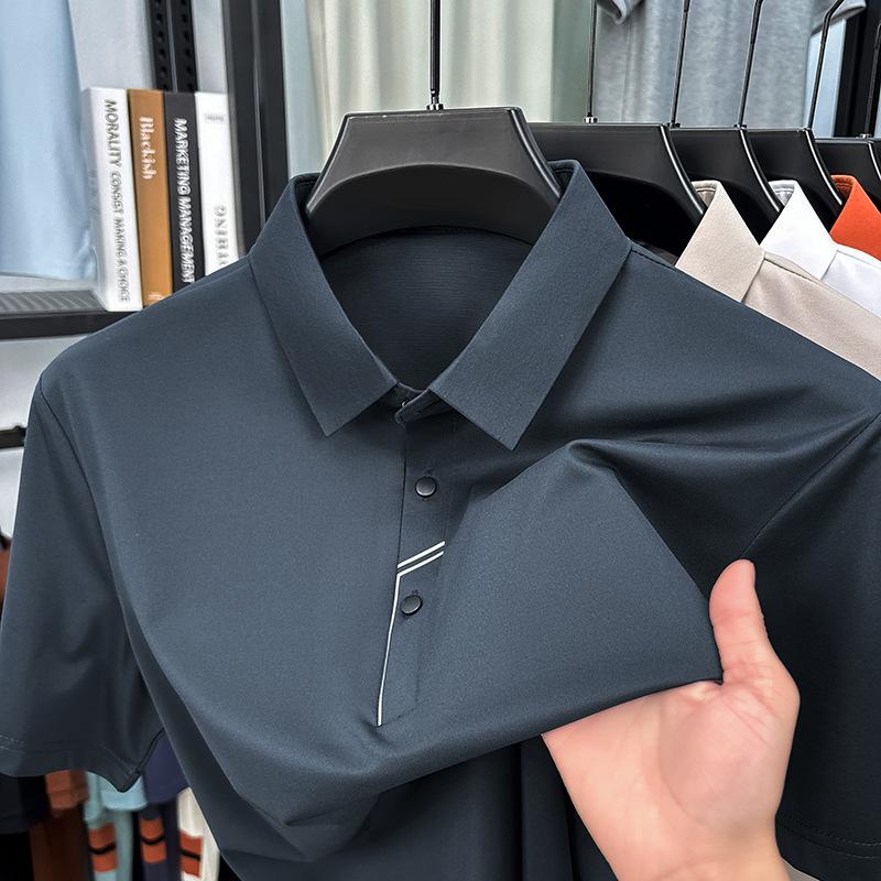 Mulberry Silk Short Sleeve T-Shirt Men'S Lapel Clothes Casual Half Sleeve Traceless Polo Shirt