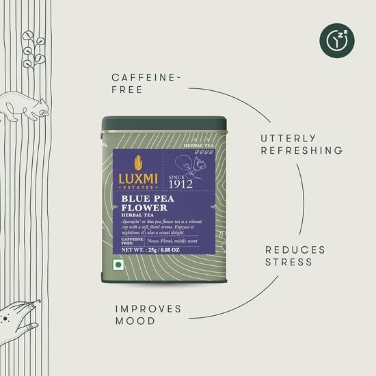 LUXMI Estates Blueberry Super Tea 100 Gram Tin Caddy|Certified Organic Tea|Caffeine-Free|50 Cups, Hibiscus