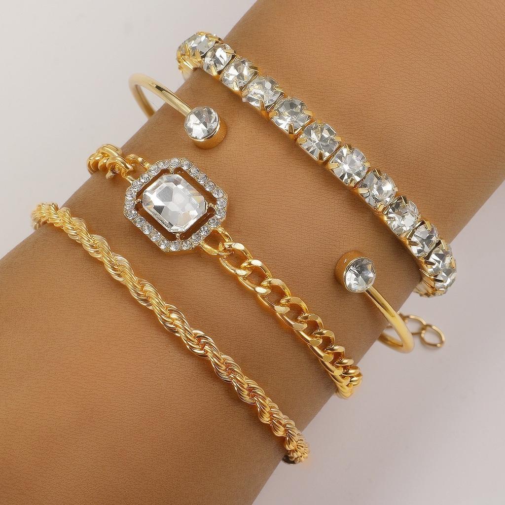 3Pcs/Set Luxury Rhinestone Butterfly Heart Bracelet For Women Vintage Exquisite Gold Color Cuff Bangle Female Daily Wear Jewelry