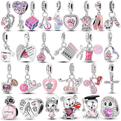 Pink Series Charmscopper Perfume Butterfly Charm Beads Pendent Dangle Fit Original Bangle Charm Bracelet Diy Women Jewelry