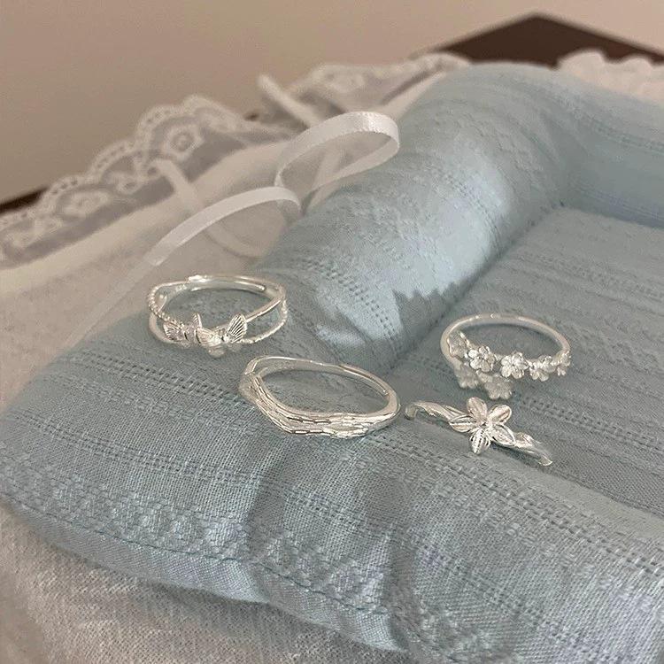 Exquisiter Damen Schmetterling & Blume Offener Ring - Mori Stil, Verstellbare Trendige Zeigefinger Dekoration