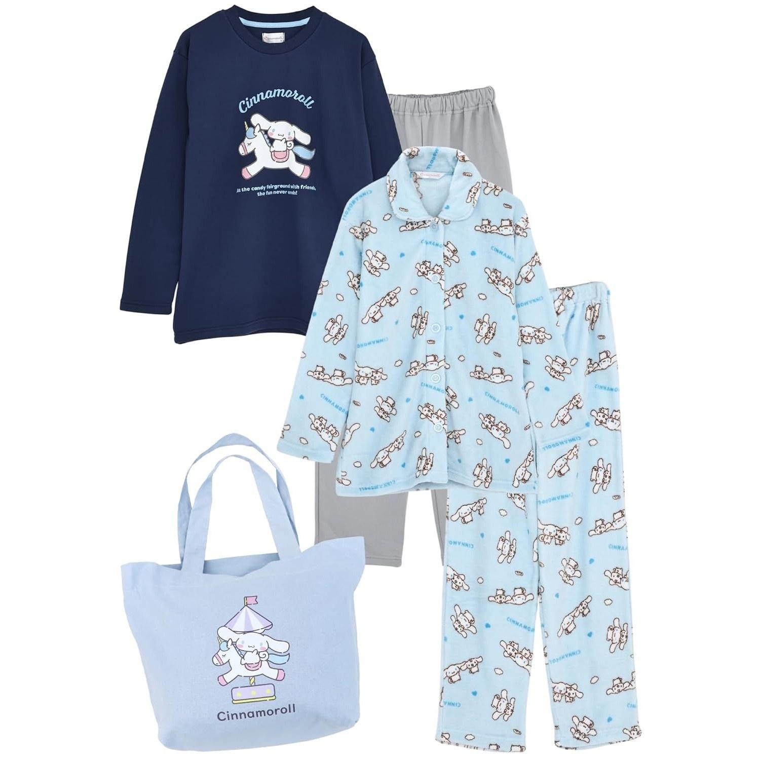 Kaitakufamily Sanrio Characters Ladies Roomwear Pajamas 2-piece Set Tote Bag Long Sleeve Fleece Winter