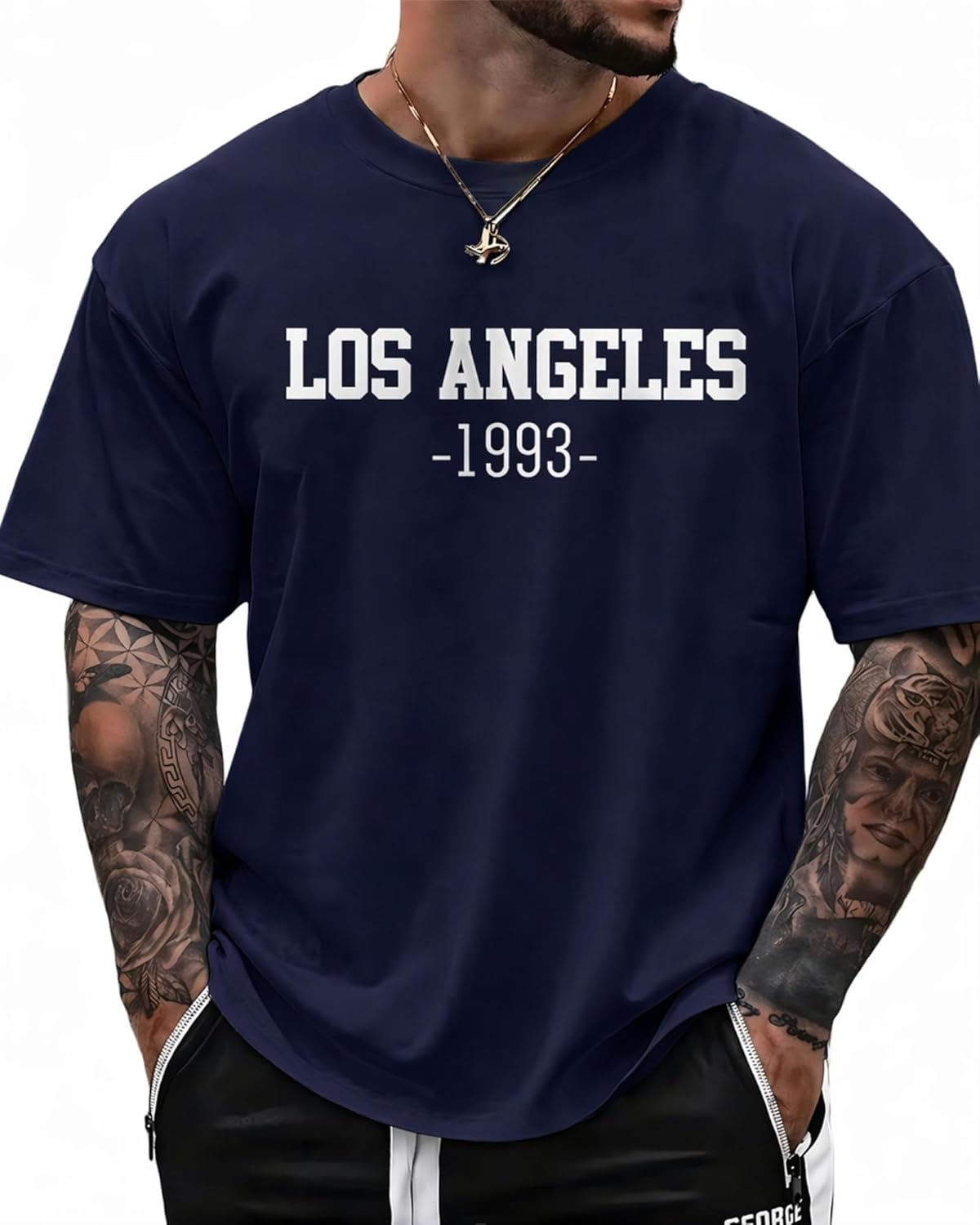 

KUYIGO Men s Los Angeles 1993 Vintage Graphic Tee Retro LA Letter Print Hip Hop Streetwear Casual T-Shirt S разноцветный