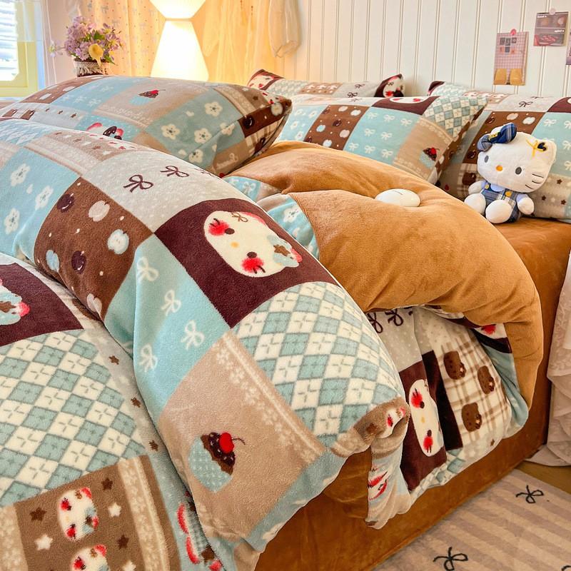 Winter Milk Fleece Bedding Set Coral Thick Sheet Duvet Cover Student Dorm