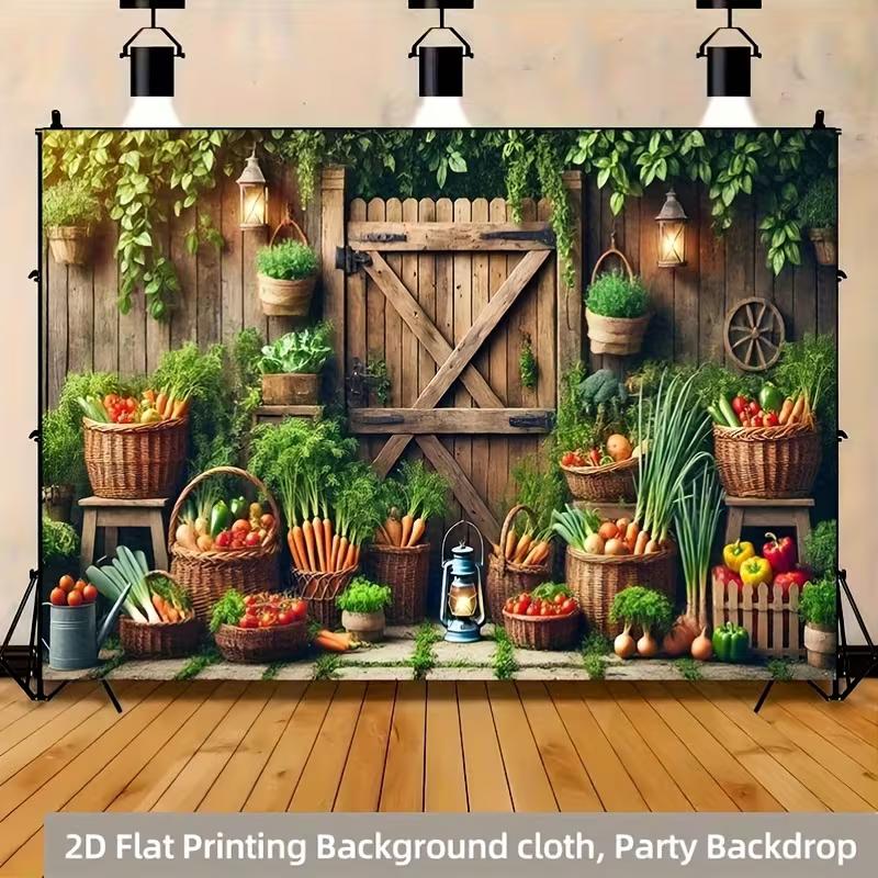 2D Countryside Harvest Backdrop Cloth Farm Vegetable Baskets Party Decor