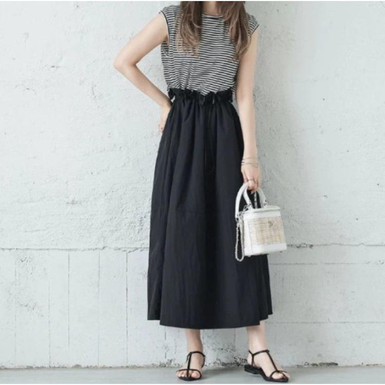 Women Summer High Waist Loose Patchwork Bud Dress Japanese Style Flowy Comfortable Dress Lightweight High Recognition Elegant Flattering Chic Dress