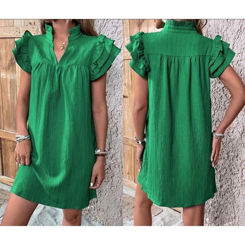 Summer Fashion Versatile Lotus Leaf Sleeve V-neck Dress