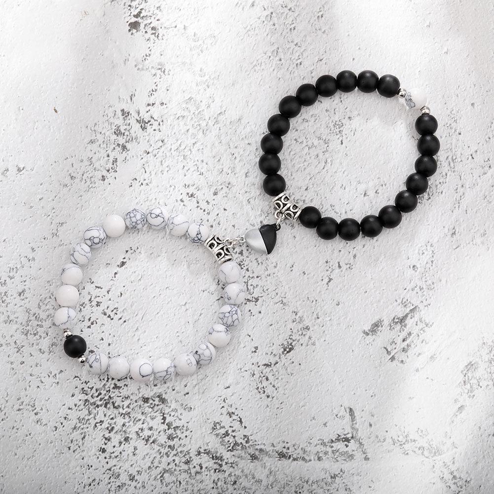 Heart Magnetic Couple Bracelet: Natural Stone, White Pine, and Tiger Eye Beaded Jewelry for Women