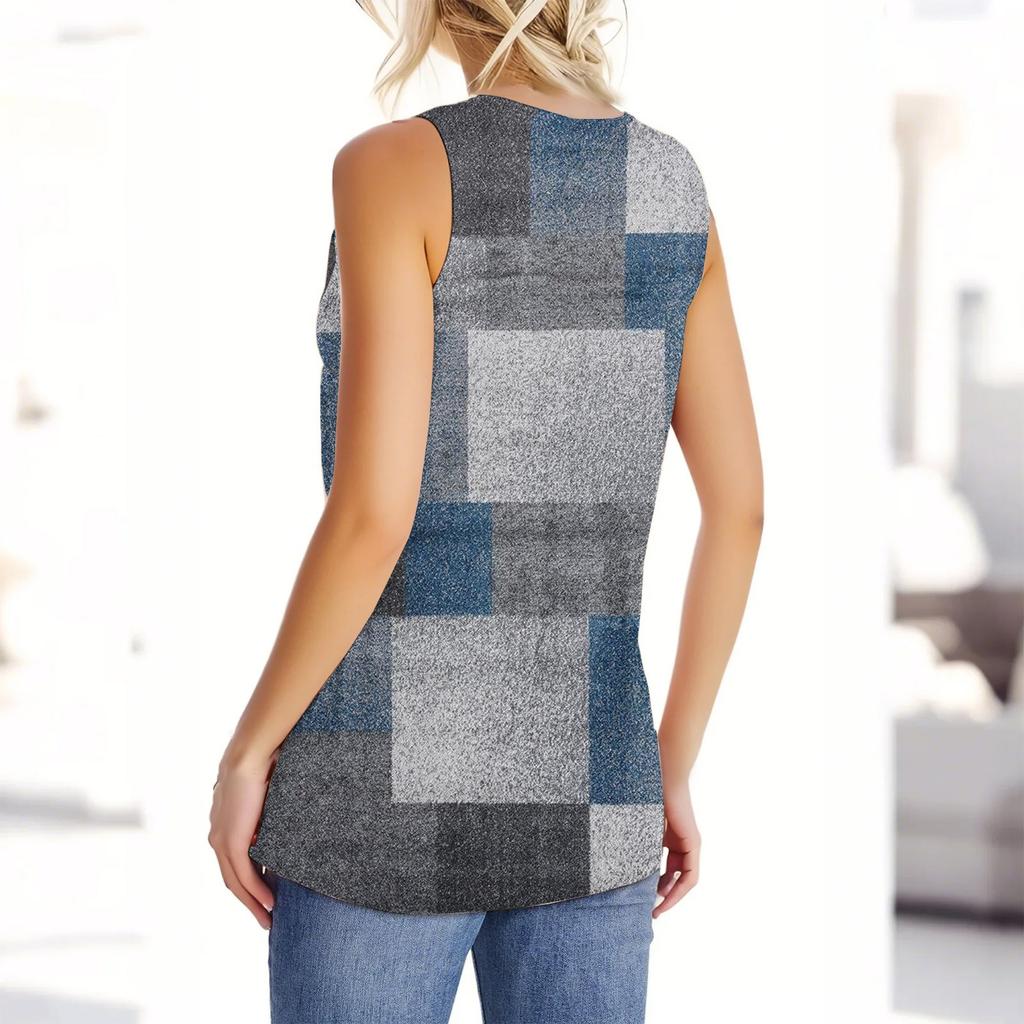 Dámský módní ležérní letní top bez rukávů s výstřihem do V a květinovým potiskem