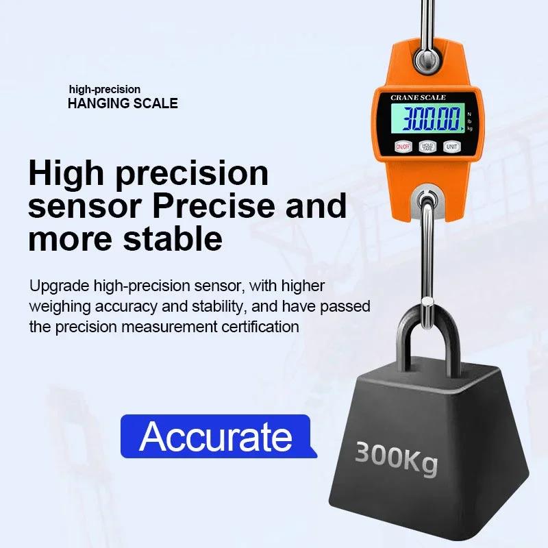 300kg Electronic Stainless Steel Hook Hanging Scale Kg/Lb/N Portable High Precision Crane Scale LCD Digital Industrial Scales