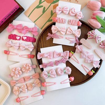 8 Teile/satz Süße Blume Bogen Baby Haar Clip Koreanische Rosa Plaid Dot Bowknot Prinzessin Mädchen Haarnadel Barrettes Kinder Haar Zubehör