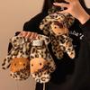 Leopard Print Plush Mitten Scarf