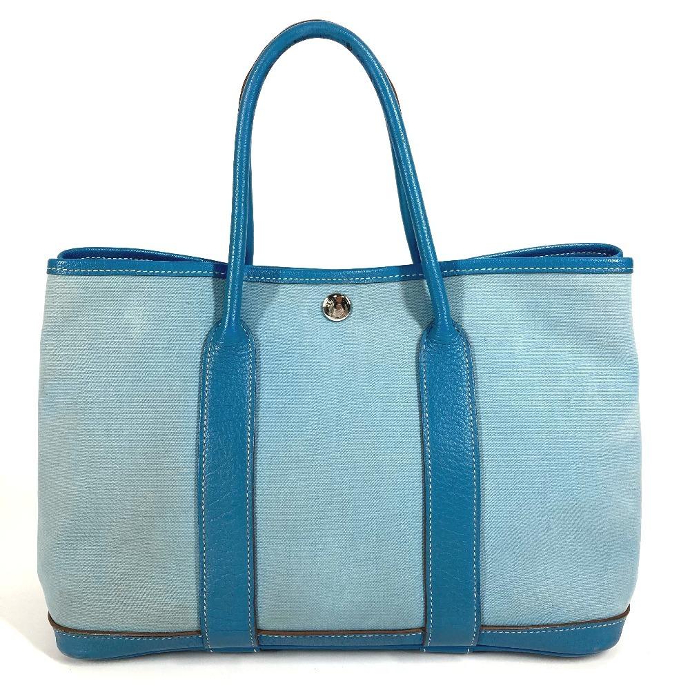 Hermes Garden Party TPM Hand Bag Tote Bag Toile Offishe/Leather Blue
