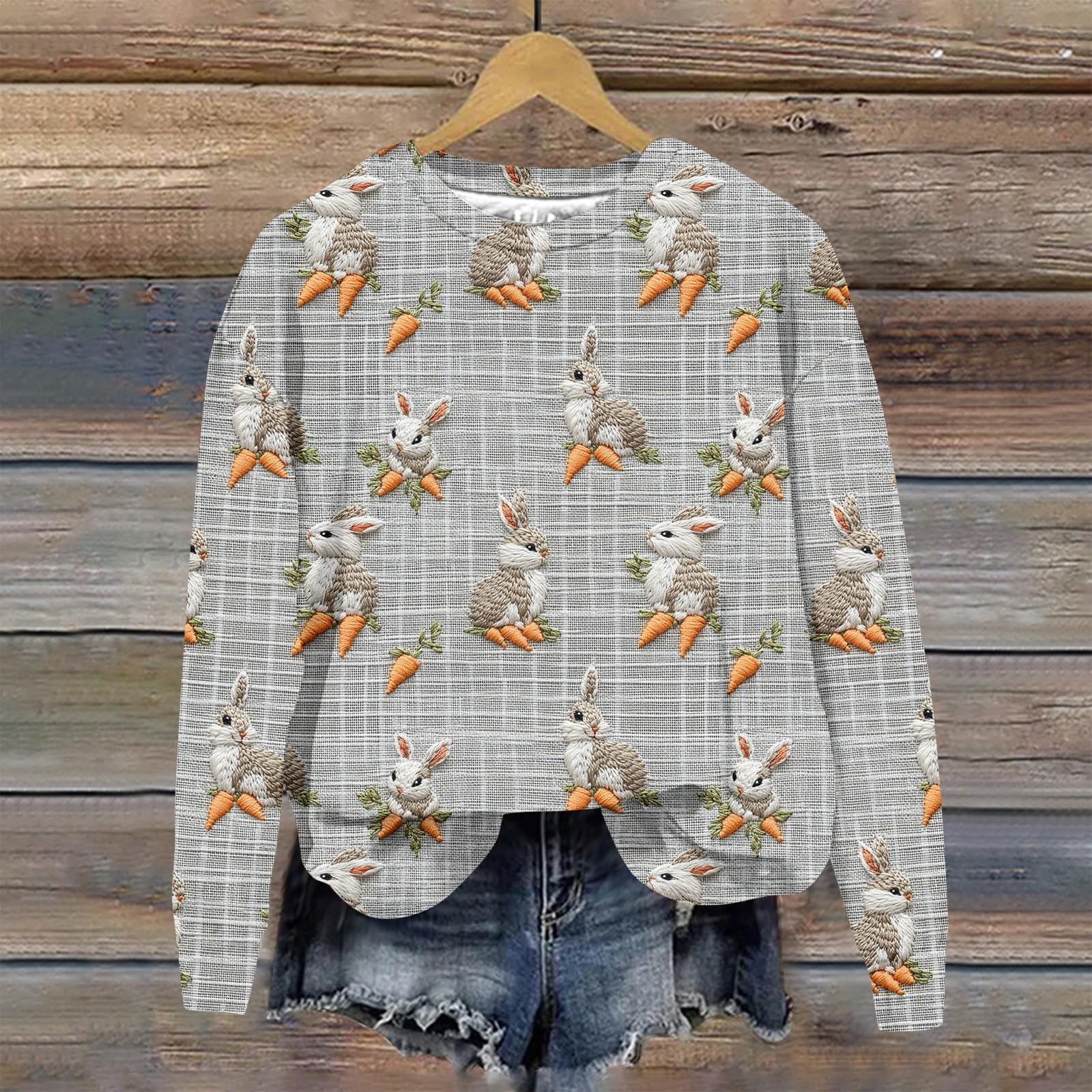 

Женская мода Пасха Печатный Длинный рукав Свободный круглый вырез Толстовка Топ XXL оранжевый