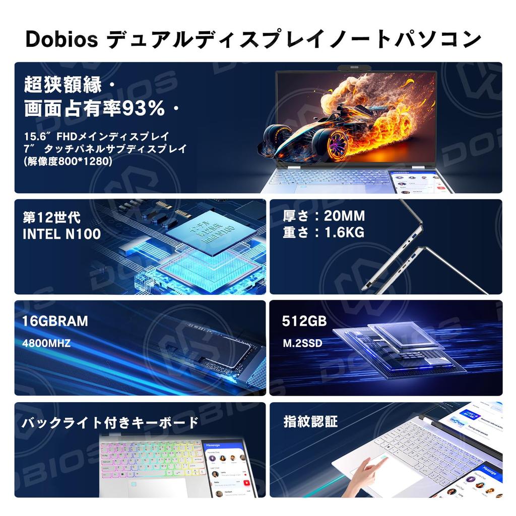 2025 Dobios Touchscreen Laptop mit 12. Generation N100 4800MHz DDR4 16GB 512GB USB x Micro SD-Karte Fingerabdruck Hintergrundbeleuchtung und 2MP Webcam 15,6-Zoll