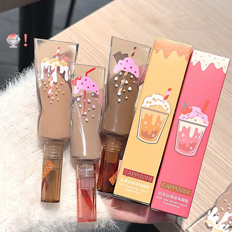 CAPPUVINI Milk Tea Velvet Liquid Eyeshadow Monochrome Matte Makeup Long-lasting Brown Eyeshadow
