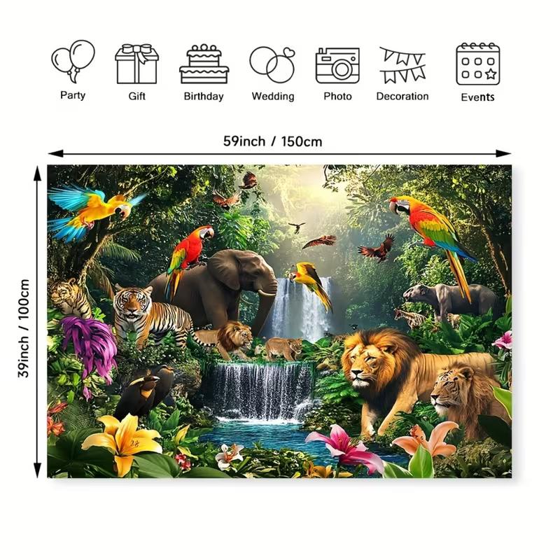 Jungle Animal Waterfall Tapestry Wall Hanging for Home Decor