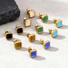 Trendy Natuursteen Oorbellen voor Mannen Jongens, Roestvrij Staal Anti-allergie Vierkante Stud Oorbellen, Unisex Piercing Sieraden Cadeau