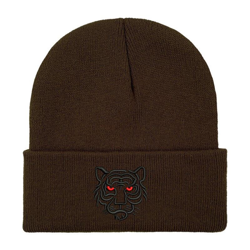 Tiger head embroidered wool knitted hat student outdoor men's and women's autumn and winter thermal hat pullover hat