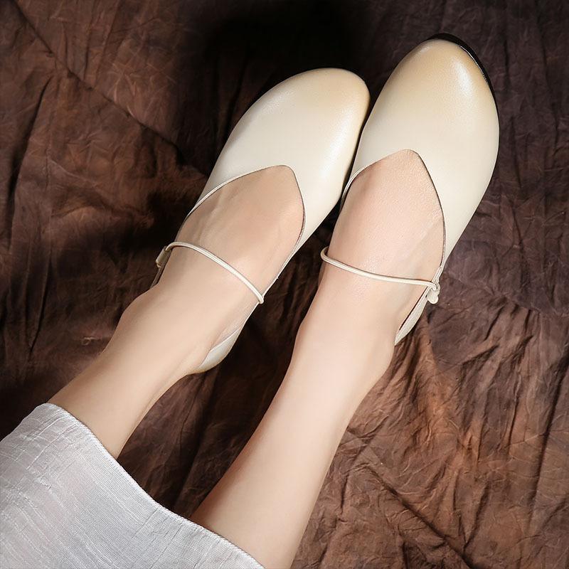 Johnature Genuine Leather Women's Shoes Soft Soled Comfortable Retro Commuter Versatile Shallow Flats