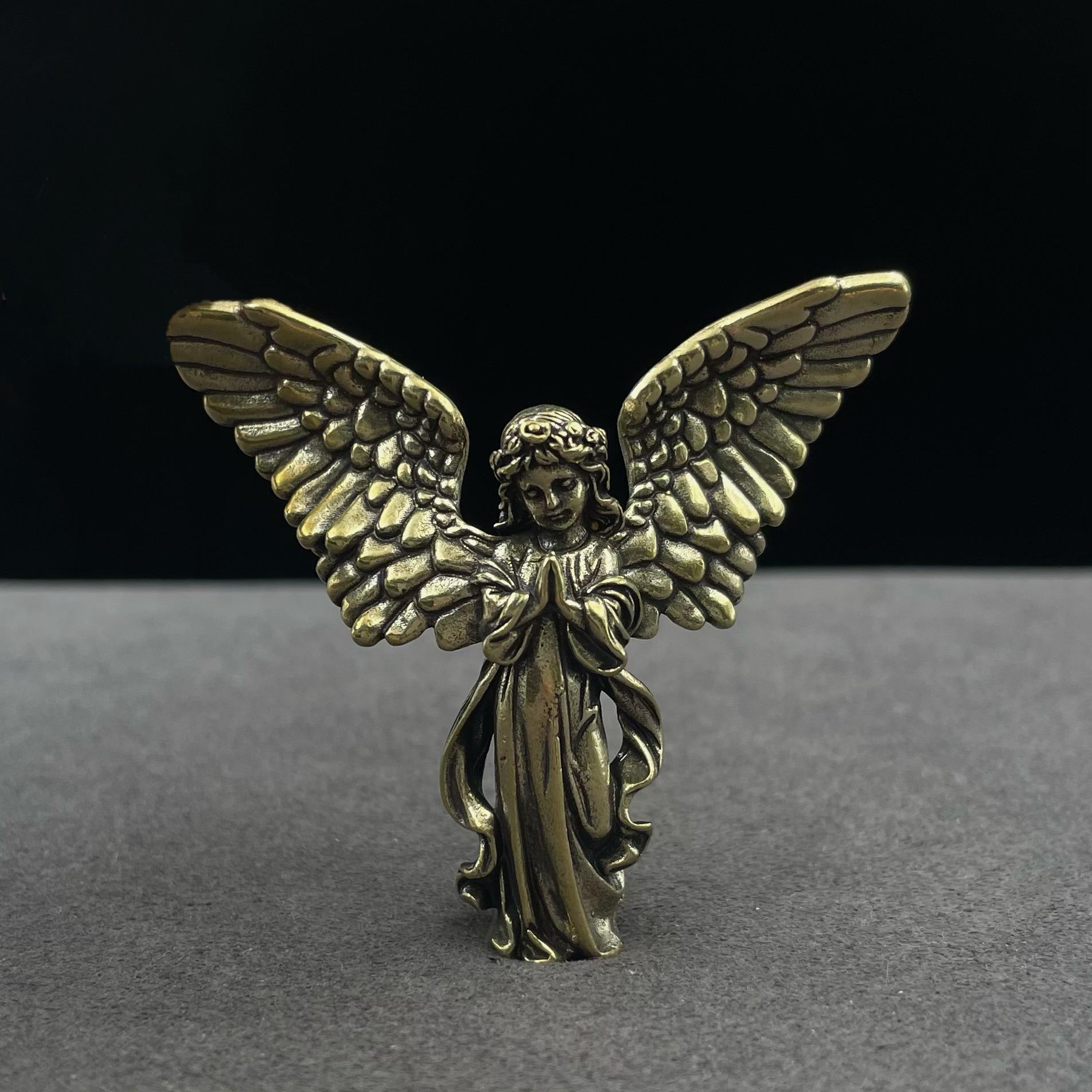 

Pure Brass Guardian Angel Figurine with Wings - Trendy Cupid Jewelry Desktop Ornament