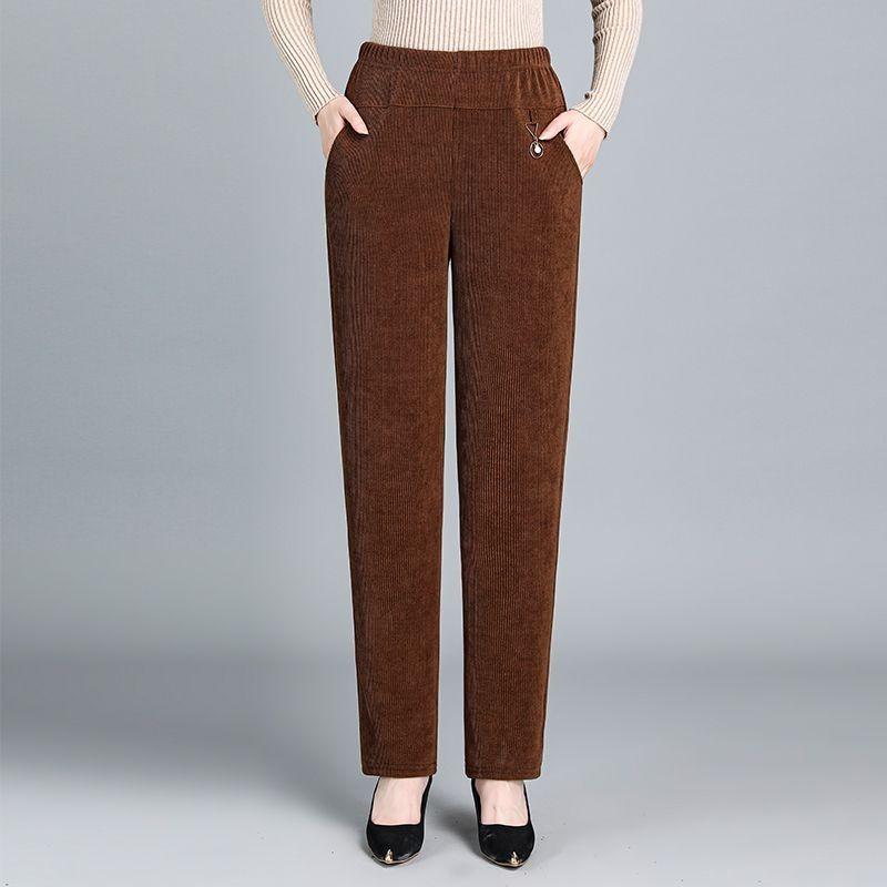 Pants Autumn Winter Corduroy Trousers Plus Velvet Middle-aged Elderly Women's Loose Straight