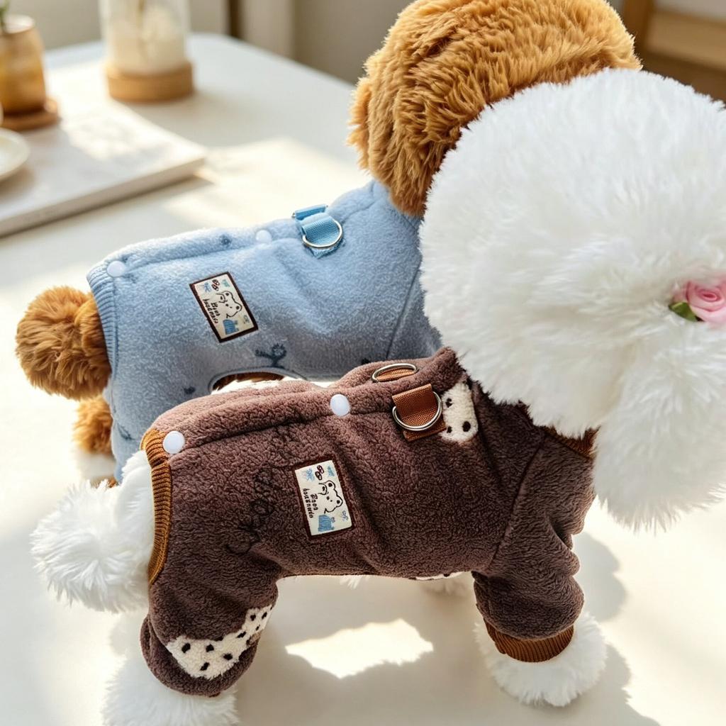 Back Open Plush One-Piece Dog Cat Romper Winter Warm Pet Clothes Four-Legged Jumpsuit Easy On-Off Kitten Puppy 5