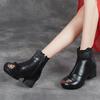 Ethnic Style Fall and Winter Women's Boots Head Layer Cowhide Thick with Soft Bottom Waterproof Boots Round Head Fashion Cotton Shoes