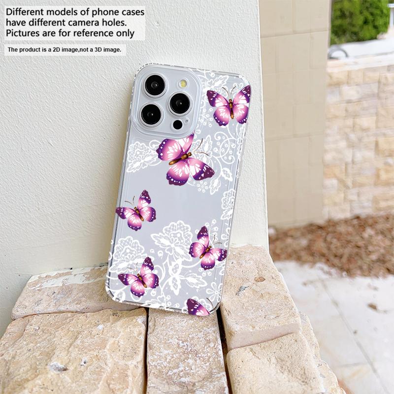 Gentle Pink Butterfly Phone Case For IPhone 17 Pro Max 16 17 15 Pro 14 13 Plus 12Mini 11 16E 17Air Cases Transparent Soft Covers