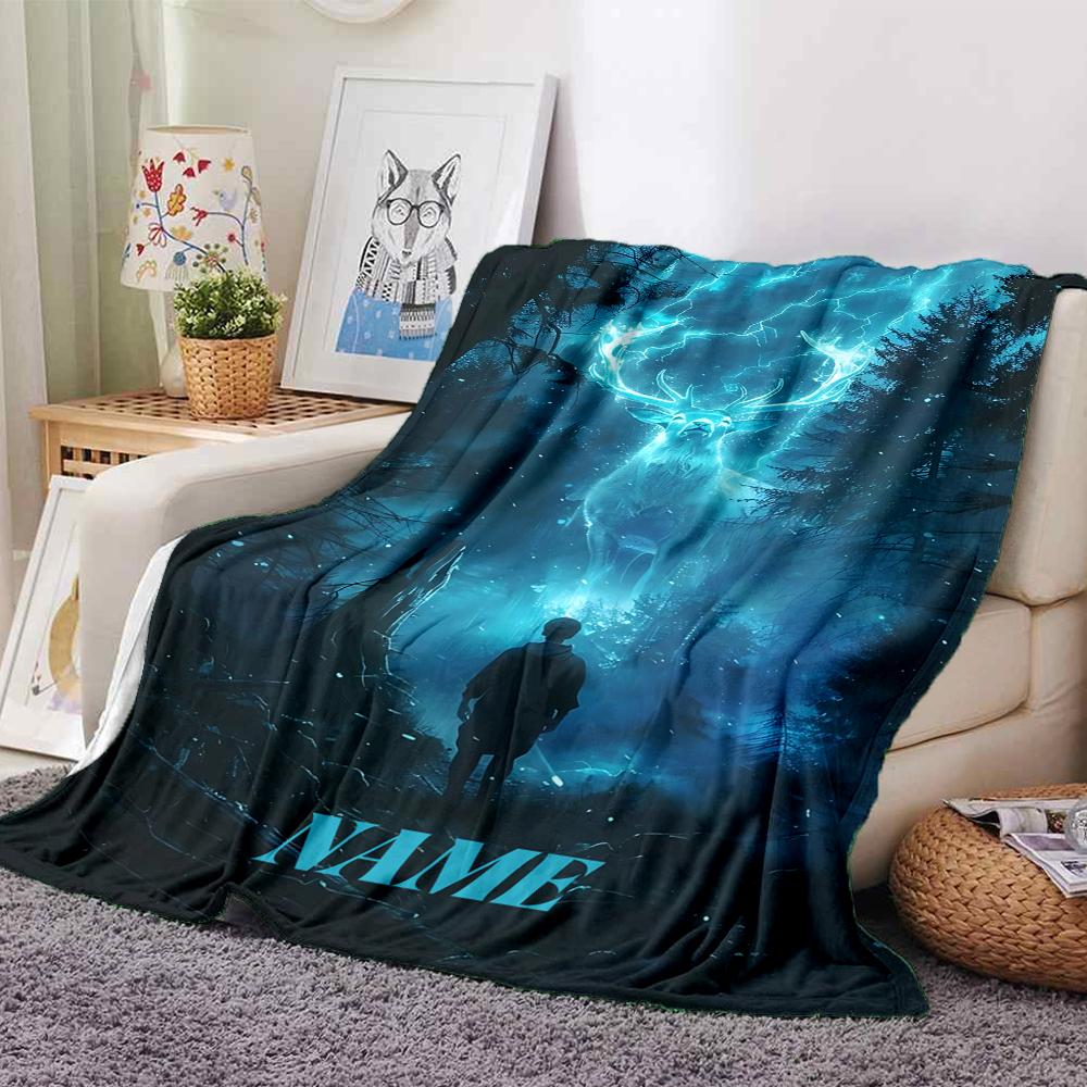 Custom Name "Night Forest Moonlight" Blanket for Couch & Bed, Plush Cozy Fuzzy Blanket Super Soft & Warm Blankets for Fall and Winter. 0908110