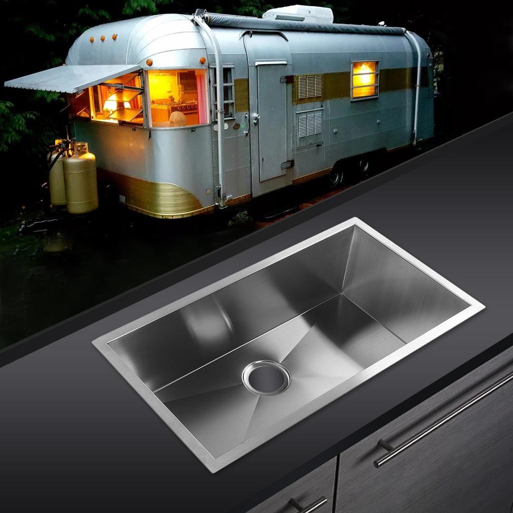 Undermount Sink L780 W430 H230mm 304 Stainless Steel 90mm Outlet Kitchen Sink for RV Yacht Boat Camp